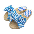 Summer Stylish Blue Bow Design Women′s Slippers Household Comfortable Breathable Cotton Straw Woven Women Slippers